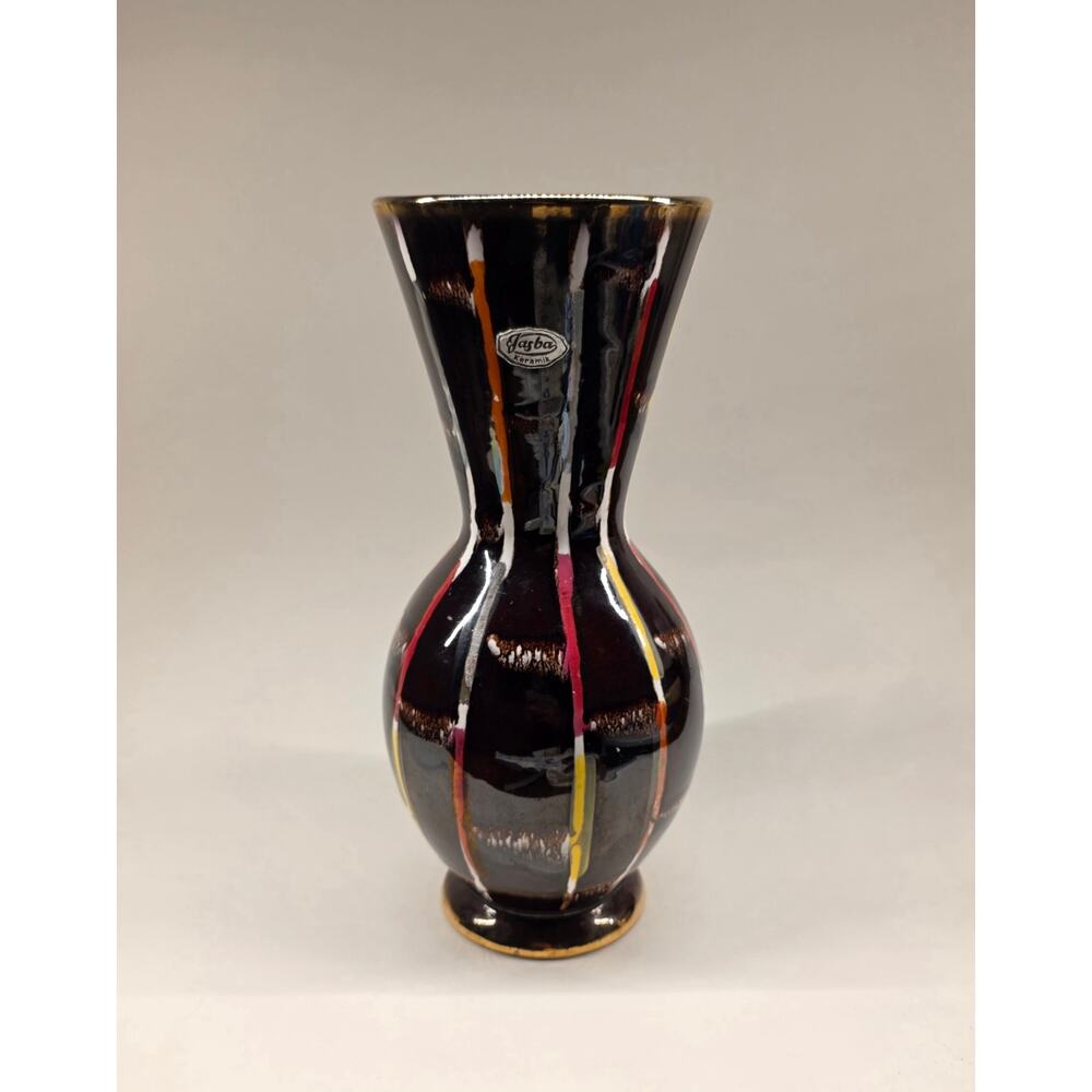Jasba Keramik West Germany Brown Drip Glaze Ceramic Vase Multicolor 11”